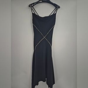 Vintage Pearce Y2K Fionda Black Slip Dress with Silver Beaded Accents Size 10